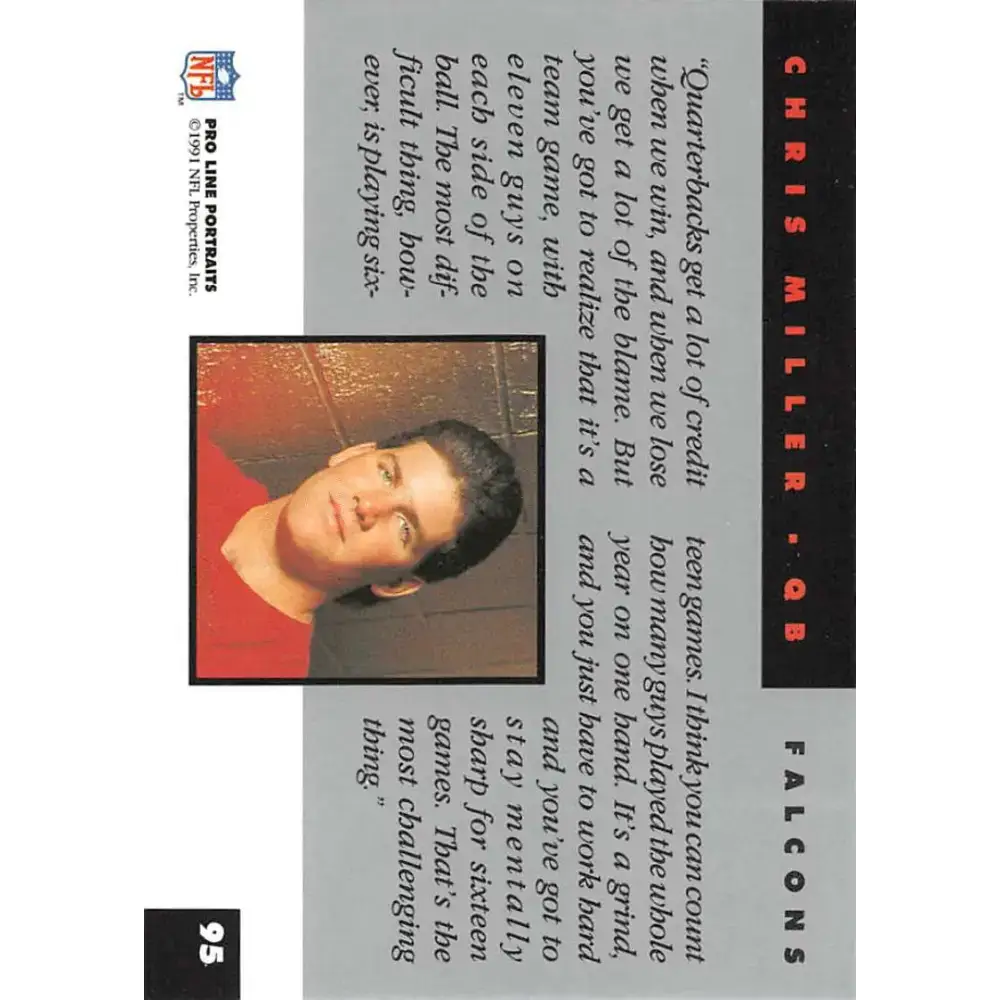 1991 Pro Line Portraits #95 Chris Miller EX-NM Atlanta Falcons Football Card - Football Card Single