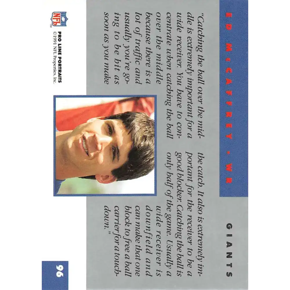 1991 Pro Line Portraits #96 Ed McCaffrey EX-NM RC Rookie New York Giants Football Card