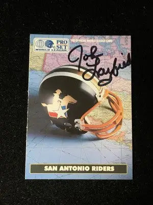 Autographed San Antonio Riders football card featuring John Bradshaw Layfield from Pro Set