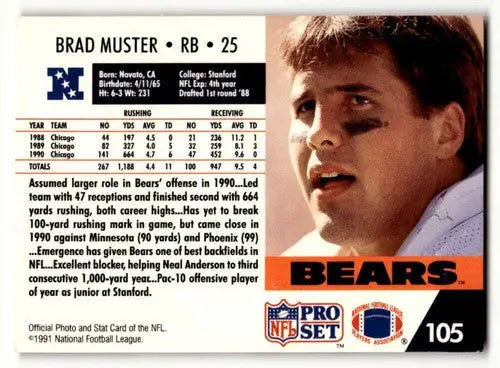 Original gloss Brad Muster Chicago football card from 1991 Pro Set Chicago Bears
