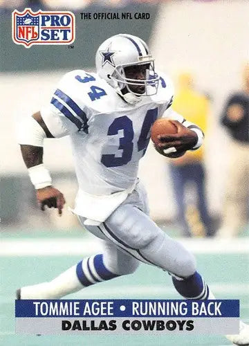 Original gloss 1991 Pro Set Tommie Agee football card featuring Cowboys in Near Mint condition