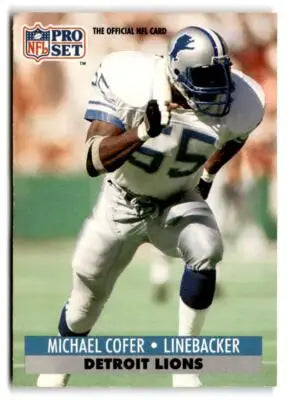 Vintage NFL trading card featuring Michael Cofer of the Detroit Lions from 1991 Pro Set