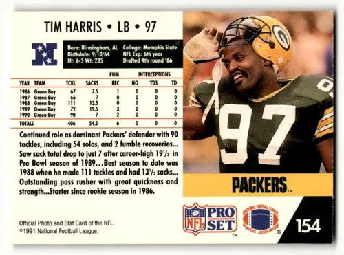 Original gloss Tim Harris Green Bay football card from 1991 Pro Set #154
