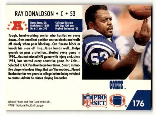 Ray Donaldson Indianapolis Colts football card from 1991 Pro Set series