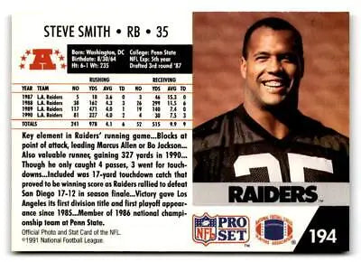 Steve Smith trading card from the 1991 Pro Set #194 collection displayed prominently