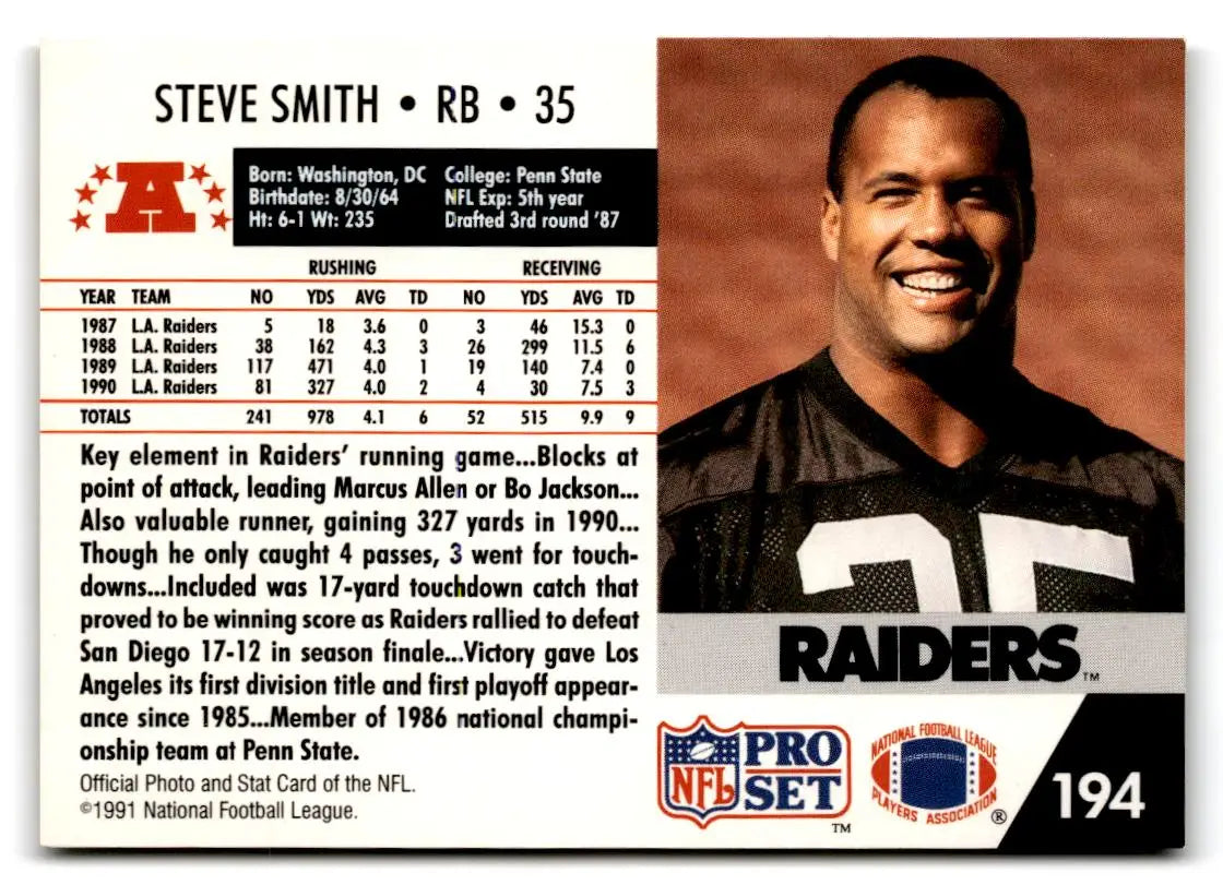 1991 Pro Set #194 Steve Smith - Football Card Single