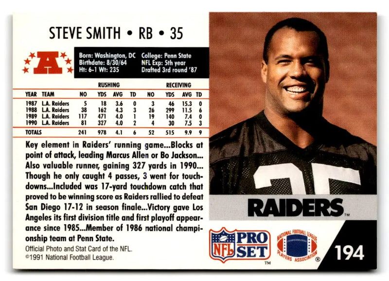1991 Pro Set #194 Steve Smith - Football Card Single