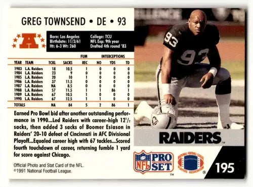 Original gloss Greg Townsend Los Angeles Raiders football card from 1991 Pro Set