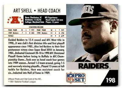 Art Shell football card from 1991 Pro Set trading cards collection