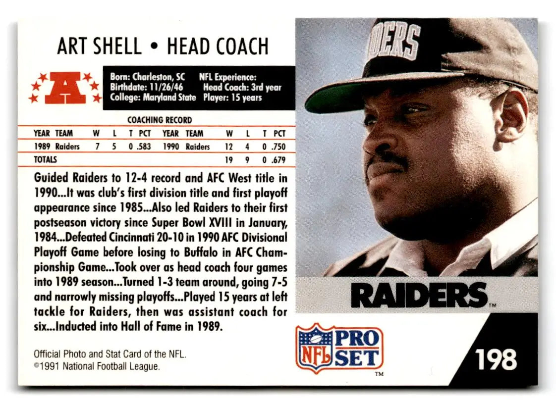 1991 Pro Set #198 Art Shell - Football Card Single