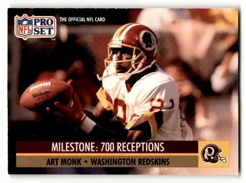 Art Monk Washington football card from 1991 Pro Set featuring Washington Redskins player