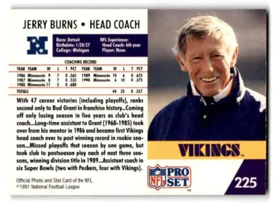 1991 Pro Set #225 Jerry Burns - Football Card Single