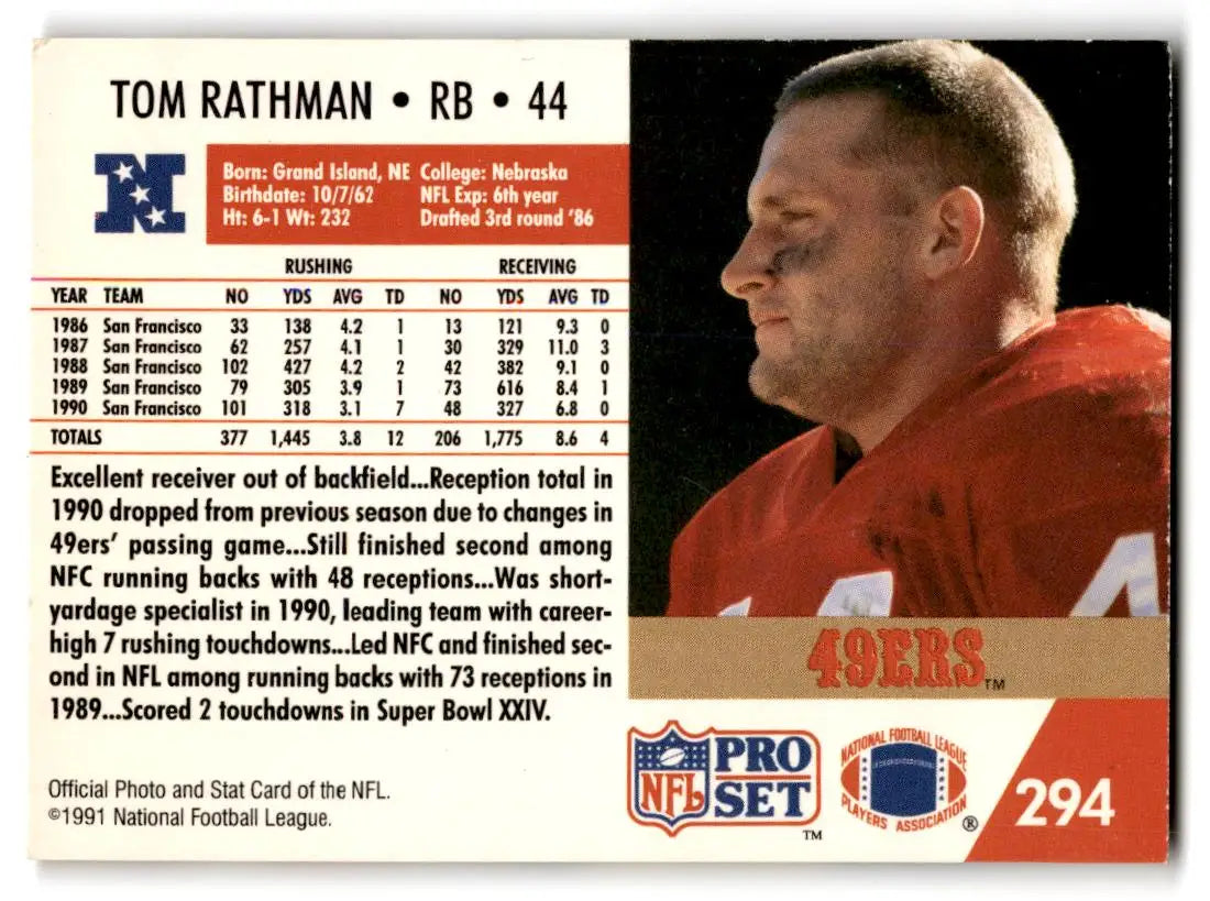 1991 Pro Set #294 Tom Rathman - Football Card Single
