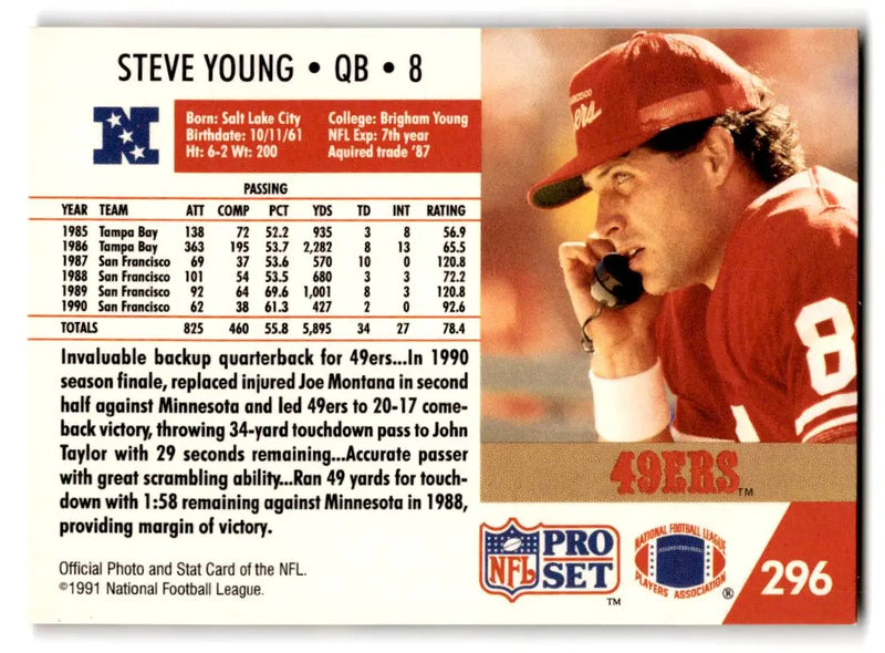 1991 Pro Set #296 Steve Young - Football Card Single