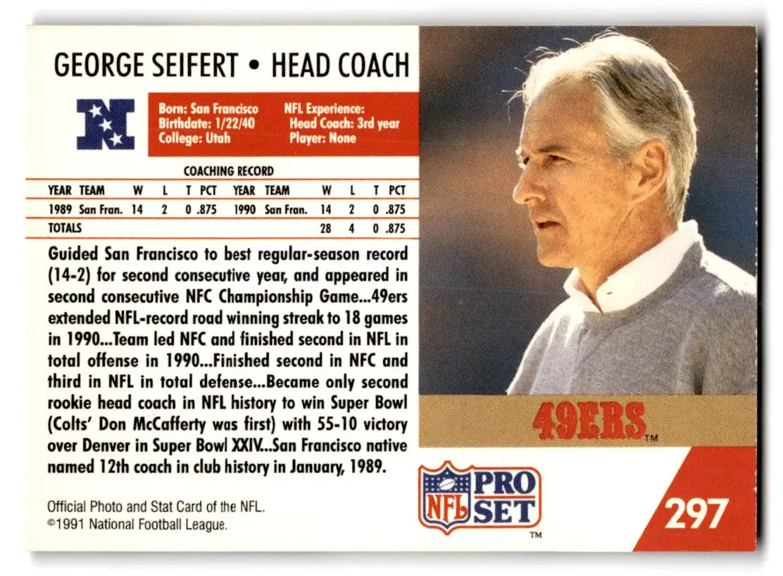 1991 Pro Set #297 George Seifert - Football Card Single