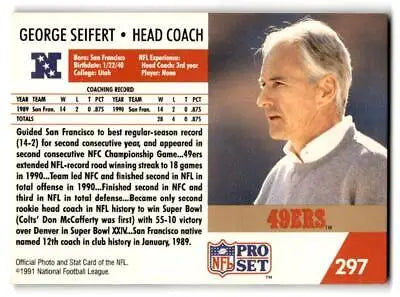 George Seifert football card from 1991 Pro Set trading cards collection