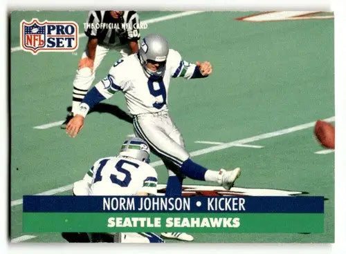 Original gloss Norm Johnson Seattle Seahawks football card from 1991 Pro Set series
