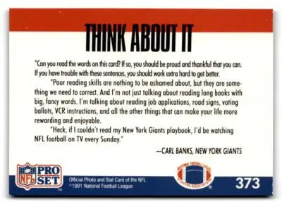 1991 Pro Set #373 Carl Banks Dallas Public Service Announcement - Football Card Single