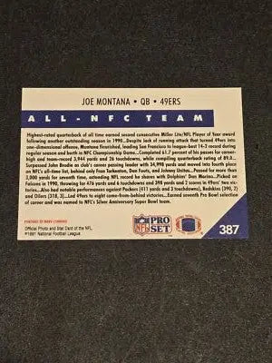 1991 Pro Set #387 Joe Montana - Football Card Single