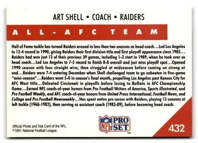 1991 Pro Set #432 Art Shell - Football Card Single