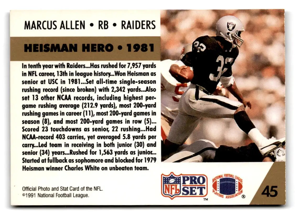 1991 Pro Set #45 Marcus Allen - Football Card Single