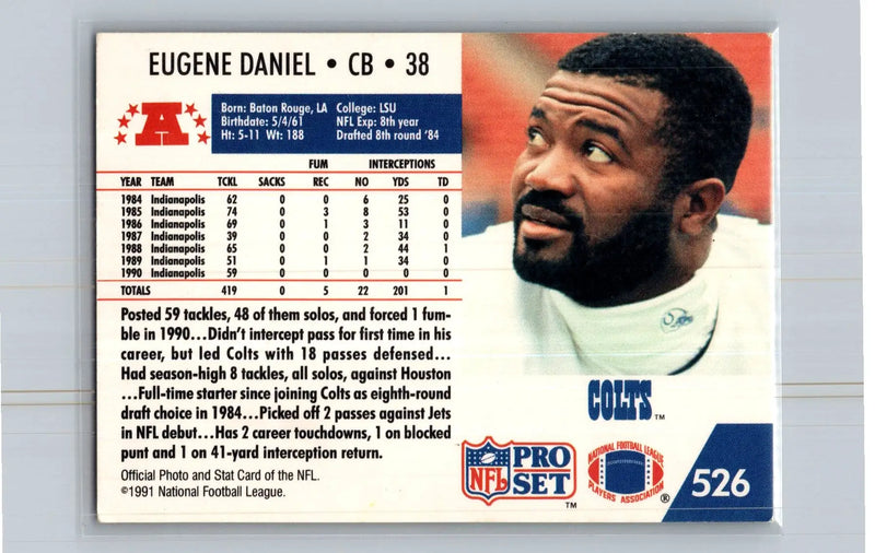 1991 Pro Set #526 Eugene Daniel Indianapolis Colts - Football Card Single