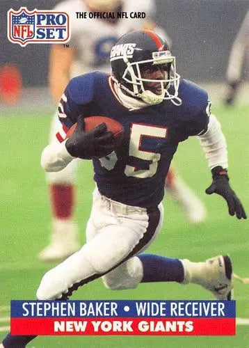 Original gloss 1991 Pro Set Stephen Baker NY Giants football card in Near Mint condition
