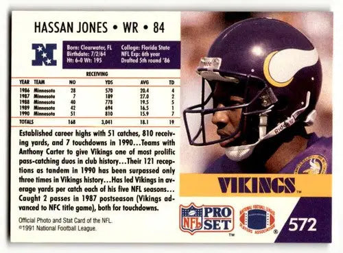 Hassan Jones Minnesota football card from 1991 Pro Set Minnesota Vikings football team
