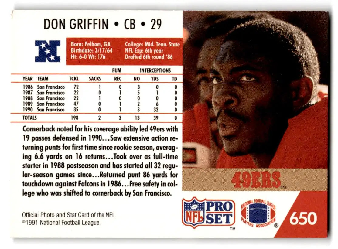 1991 Pro Set #650 Don Griffin - Football Card Single