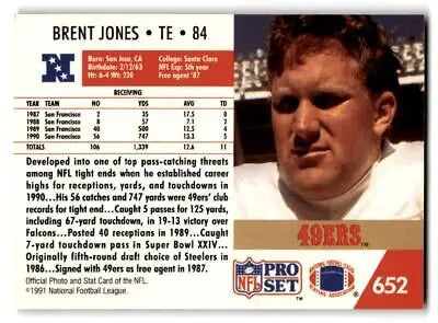Brent Jones trading card from 1991 Pro Set #652 for collectors and fans