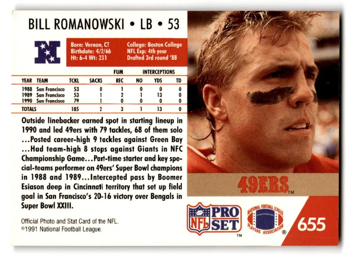 1991 Pro Set #655 Bill Romanowski - Football Card Single