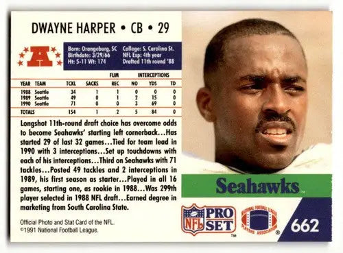 Dwayne Harper Seattle Seahawks football card from 1991 Pro Set #662
