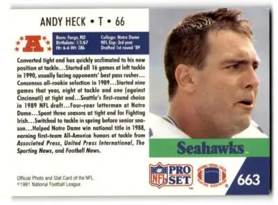 1991 Pro Set #663 Andy Heck - Football Card Single