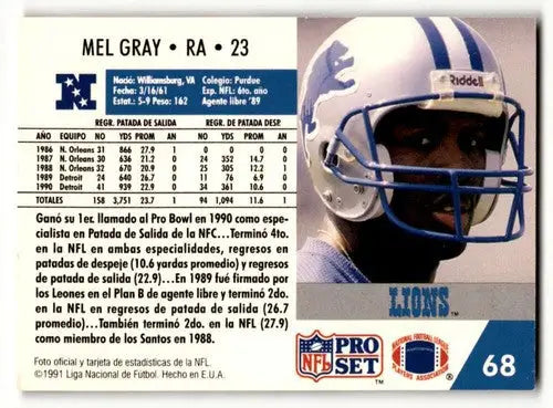 Original gloss Mel Gray Detroit Lions football card from 1991 Pro Set series