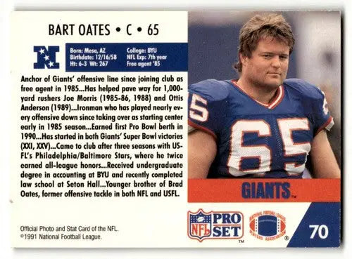 Original gloss 1991 Pro Set Bart Oates New York Giants football card image