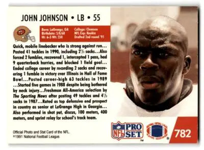 John Johnson football card from 1991 Pro Set featuring San Francisco 49ers player
