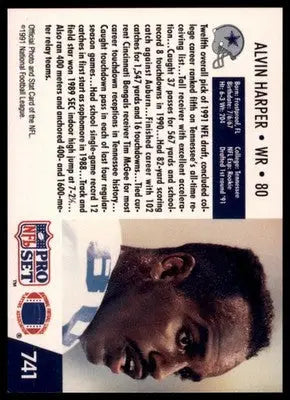 1991 Pro Set Alvin Harper RC 741 Dallas Cowboys