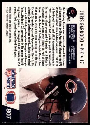 1991 Pro Set Chris Gardocki RC 807 Chicago Bears