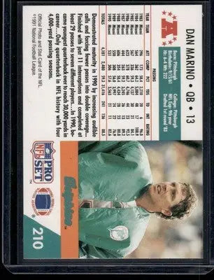 1991 Pro Set Dan Marino #210 Football - Football Card Single