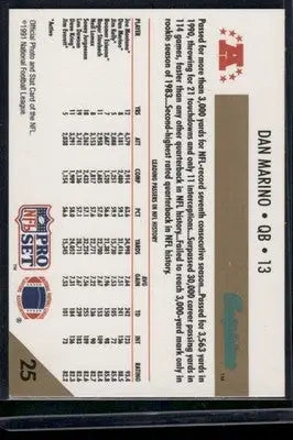 1991 Pro Set Dan Marino #25 Football - Football Card Single