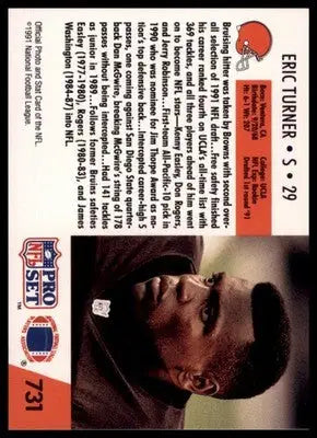 1991 Pro Set Eric Turner RC 731 Cleveland Browns