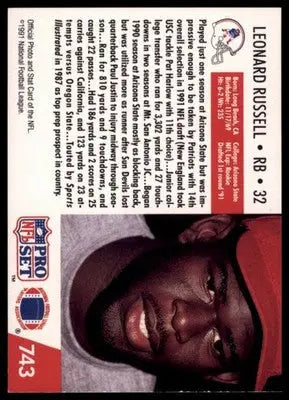 1991 Pro Set Leonard Russell RC 743 New England Patriots