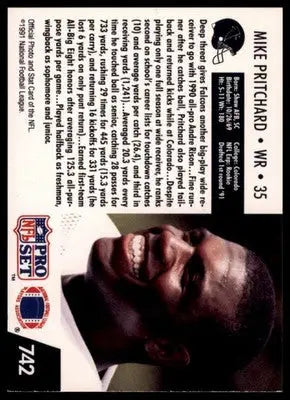 1991 Pro Set Mike Pritchard RC 742 Atlanta Falcons