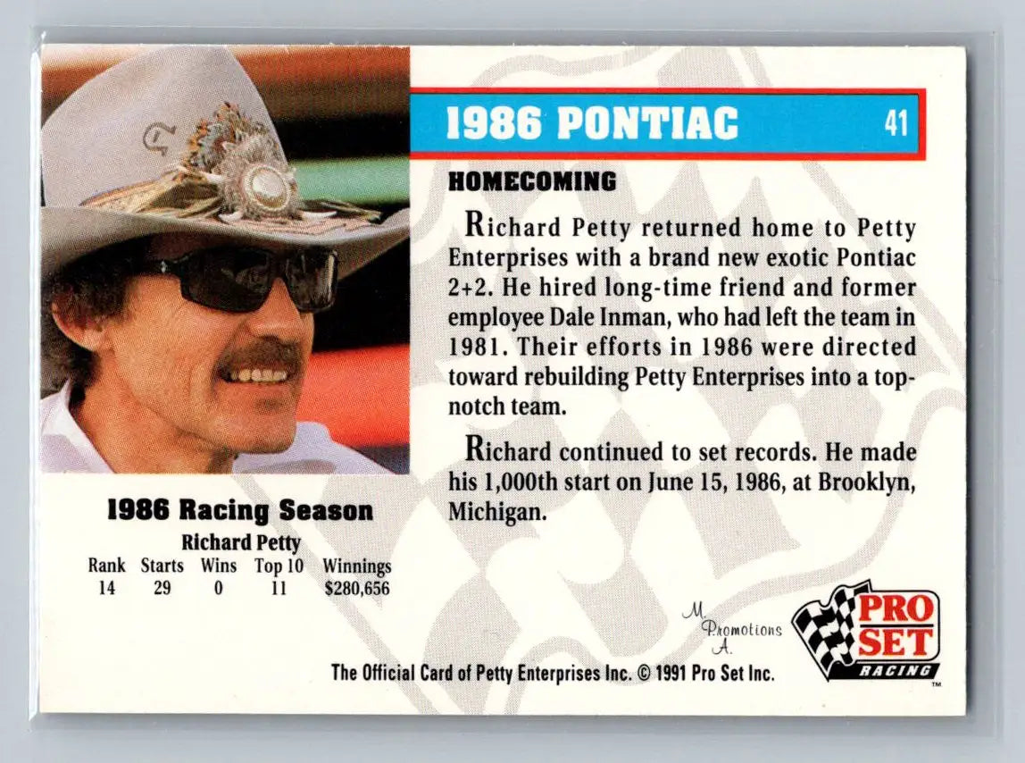 1991 Pro Set Petty Family #41 1986 Pontiac Petty Enterprises - Racing Card Single