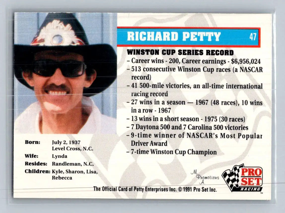 1991 Pro Set Petty Family #47 Richard Petty Petty Enterprises - Racing Card Single