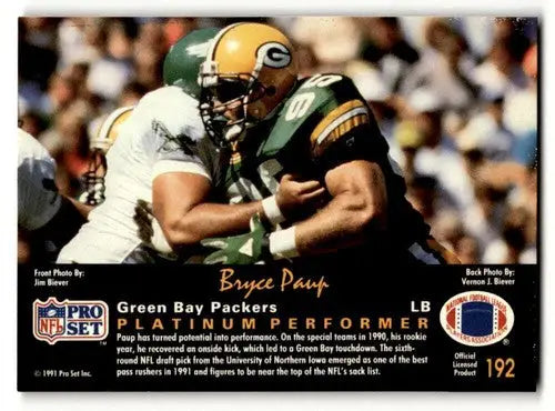 Bryce Paup Green Bay Packers football card from 1991 Pro Set Platinum series
