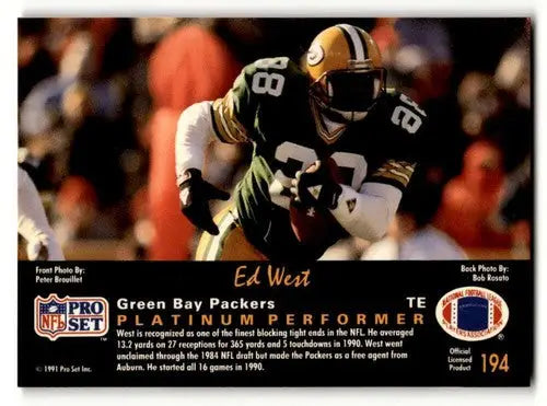 Original gloss Ed West 1991 Pro Set Platinum Green Bay Packers football card