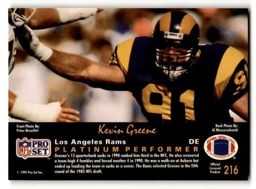 Original gloss Kevin Greene Los Angeles Rams football card from Pro Set Platinum 1991