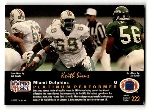 Original gloss 1991 Pro Set Platinum Keith Sims Miami Dolphins football card