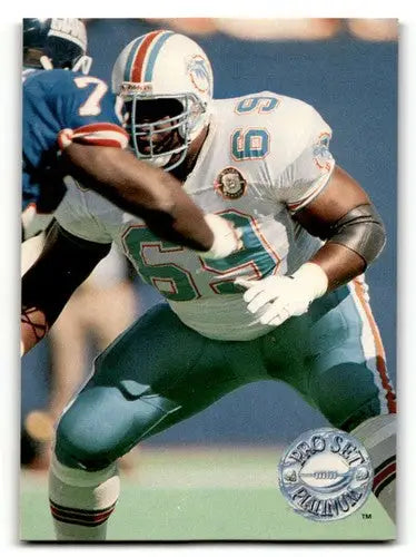Original gloss football player in uniform from 1991 Pro Set Platinum Keith Sims Miami Dolphins card